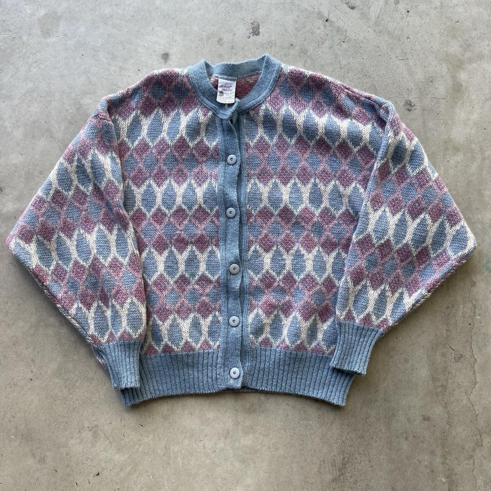 Vintage Women's Alafoss Icewool Cardigan Sweater Fair Isle Iceland Made Size M